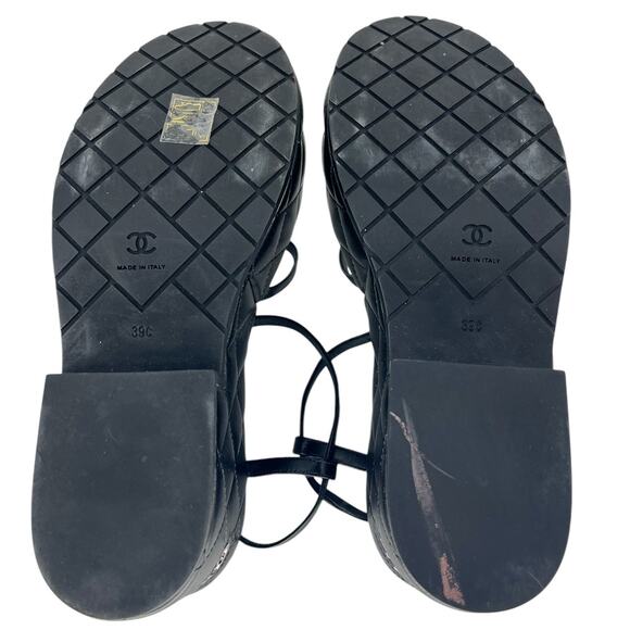 Chanel 2023 Calfskin Quilted Slingback Wedge Logo Sandals - Picture 16 of 16